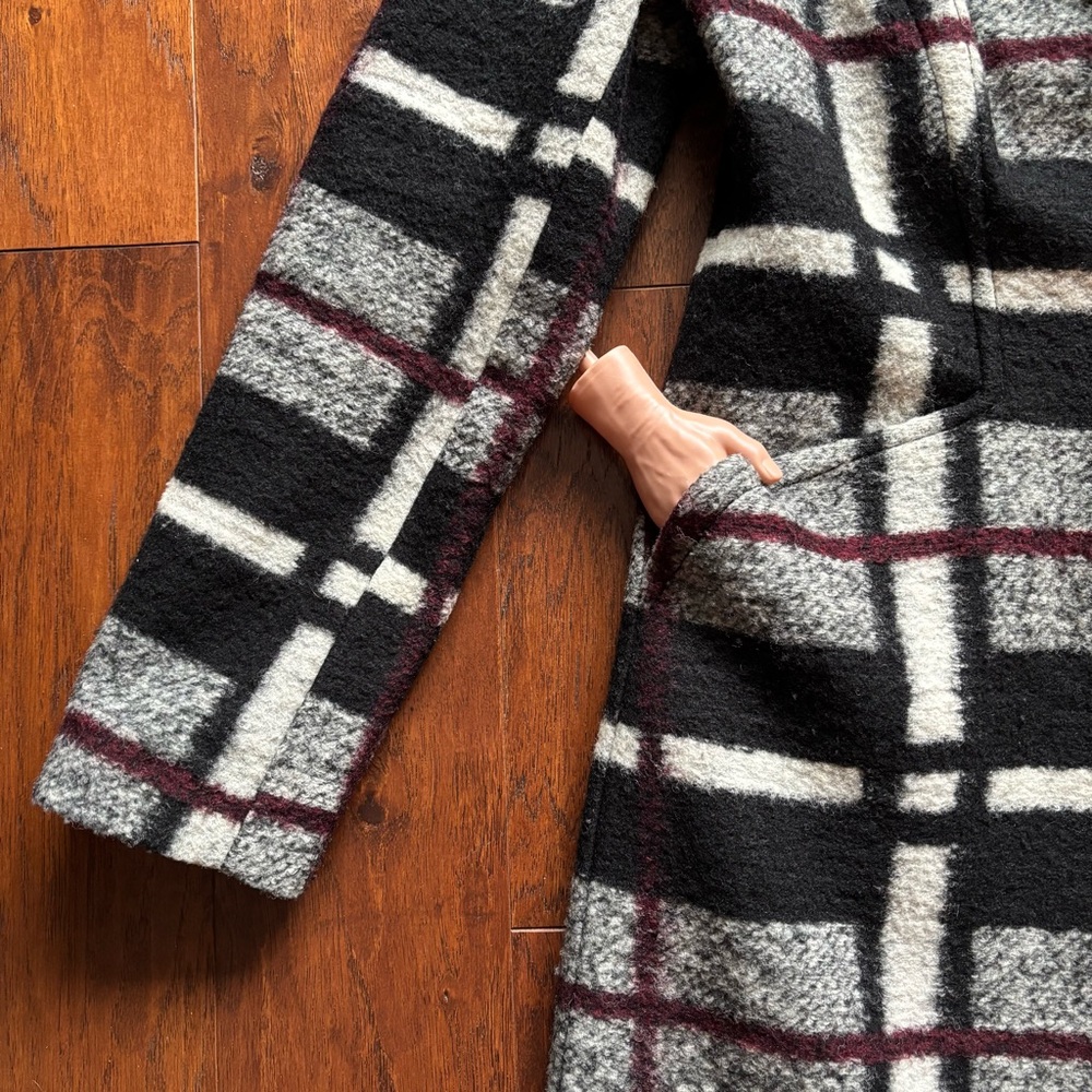 RACHEL Rachel Roy Black and White Plaid Pea Coat - Picture 10 of 15